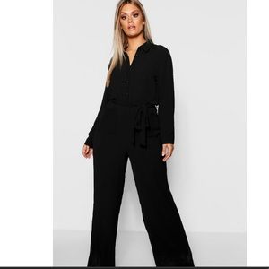 Plus Utility Pocket Front Jumpsuit - Black